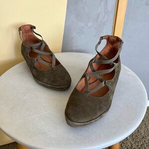 L'amour Des Pieds Green Benham Lace Up Ballet Flat Wedges